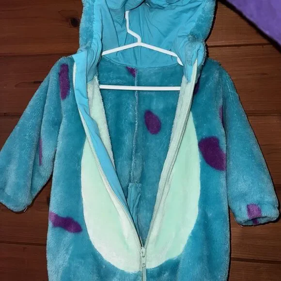 Disney Pixar Monsters Inc Sulley Costume Kids Blue Fuzzy Jumpsuit - Picture 3 of 5